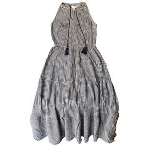 Lauren Conrad Women Maxi Dress Size M Gingham Halter Casual Checked Back White